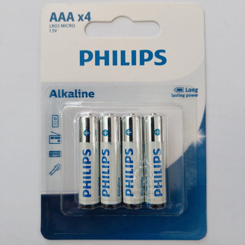 باتری نیم قلمی فیلیپس مدل Alkaline LR03A4B/40 بسته چهار عددی