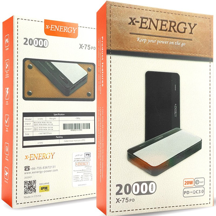 پاوربانک ایکس انرژی مدل X75 PD ظرفیت 20000 میلی آمپر ساعت